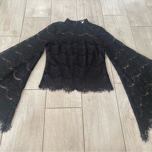 Elegant Black Lace Bell Sleeve Top by Venus